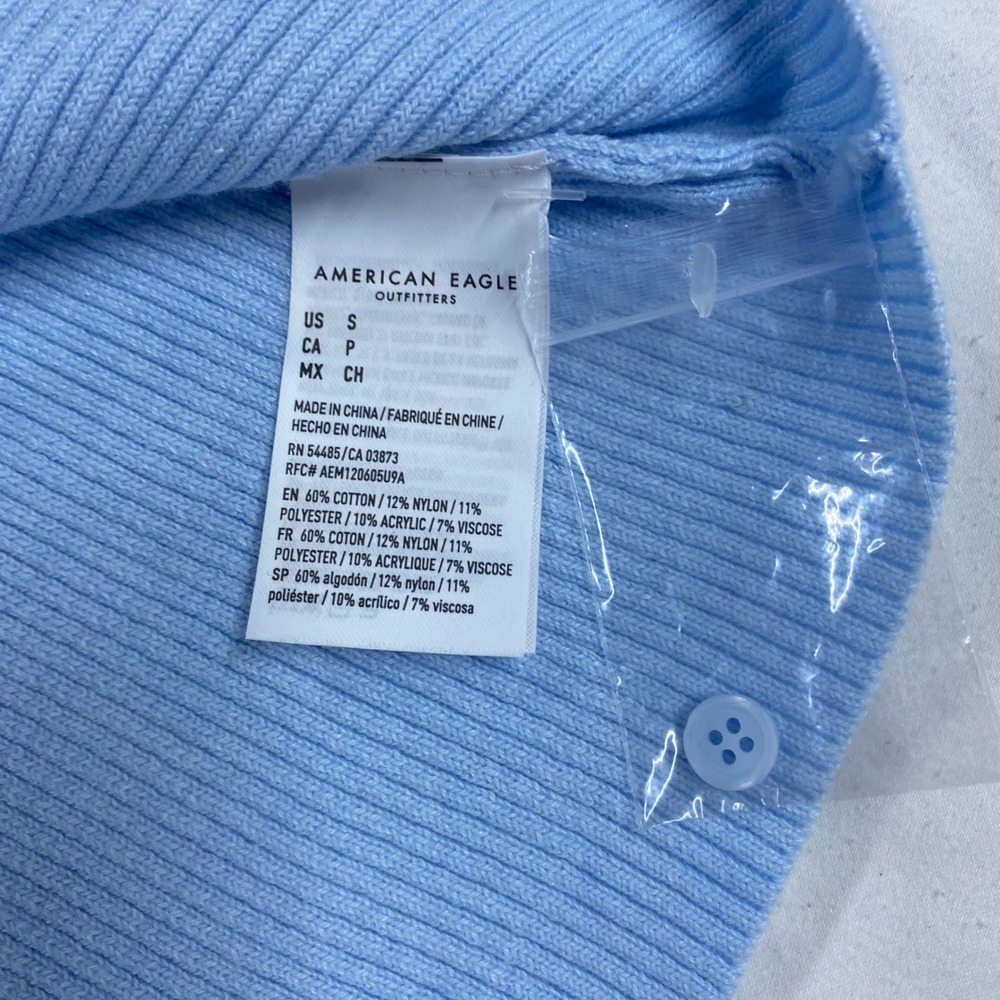 American Eagle Womens cropped light blue Ribbed V-Neck Cardigan Size S NWT - Picture 4 of 7